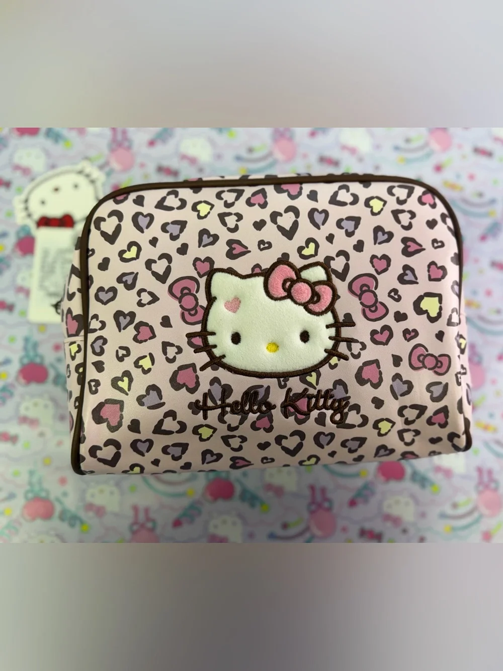 Hello Kitty Pink Leopard Heart Print Cosmetic Pouch